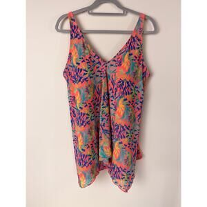 d&co. Beach Tropical Mesh Overlay Tankini Swim Top Women’s 16 Adjustable Straps